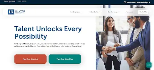 Hunter Recruiting job and talent solutions website for healthcare and radiology roles.