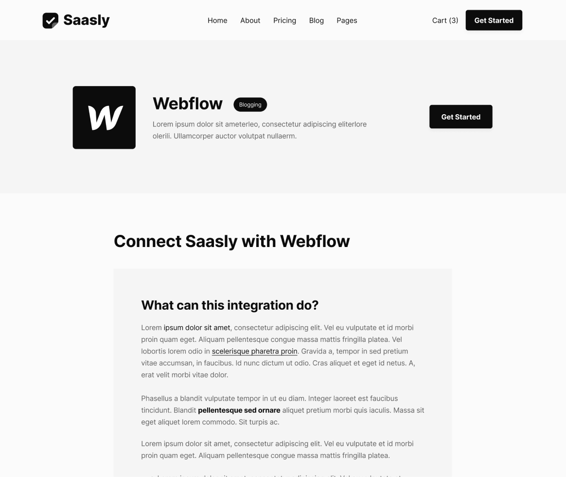 Saasly - Integration Single page - SaaS Webflow Template