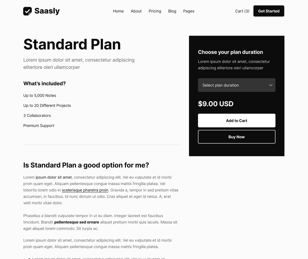 Saasly - Pricing Single page - SaaS Webflow Template