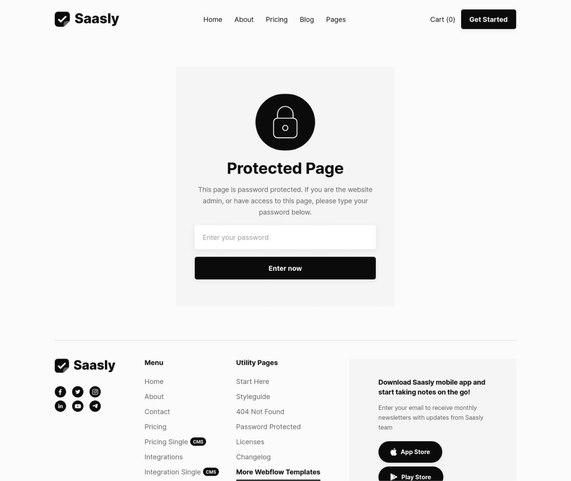 Saasly - Password Protected page - SaaS Webflow Template