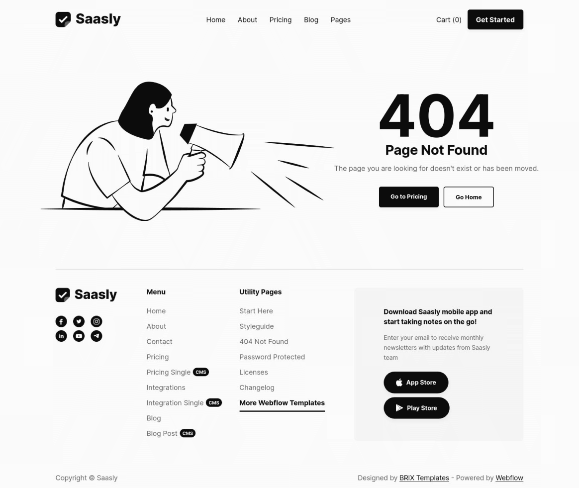 Saasly - 404 not found page - SaaS Webflow Template