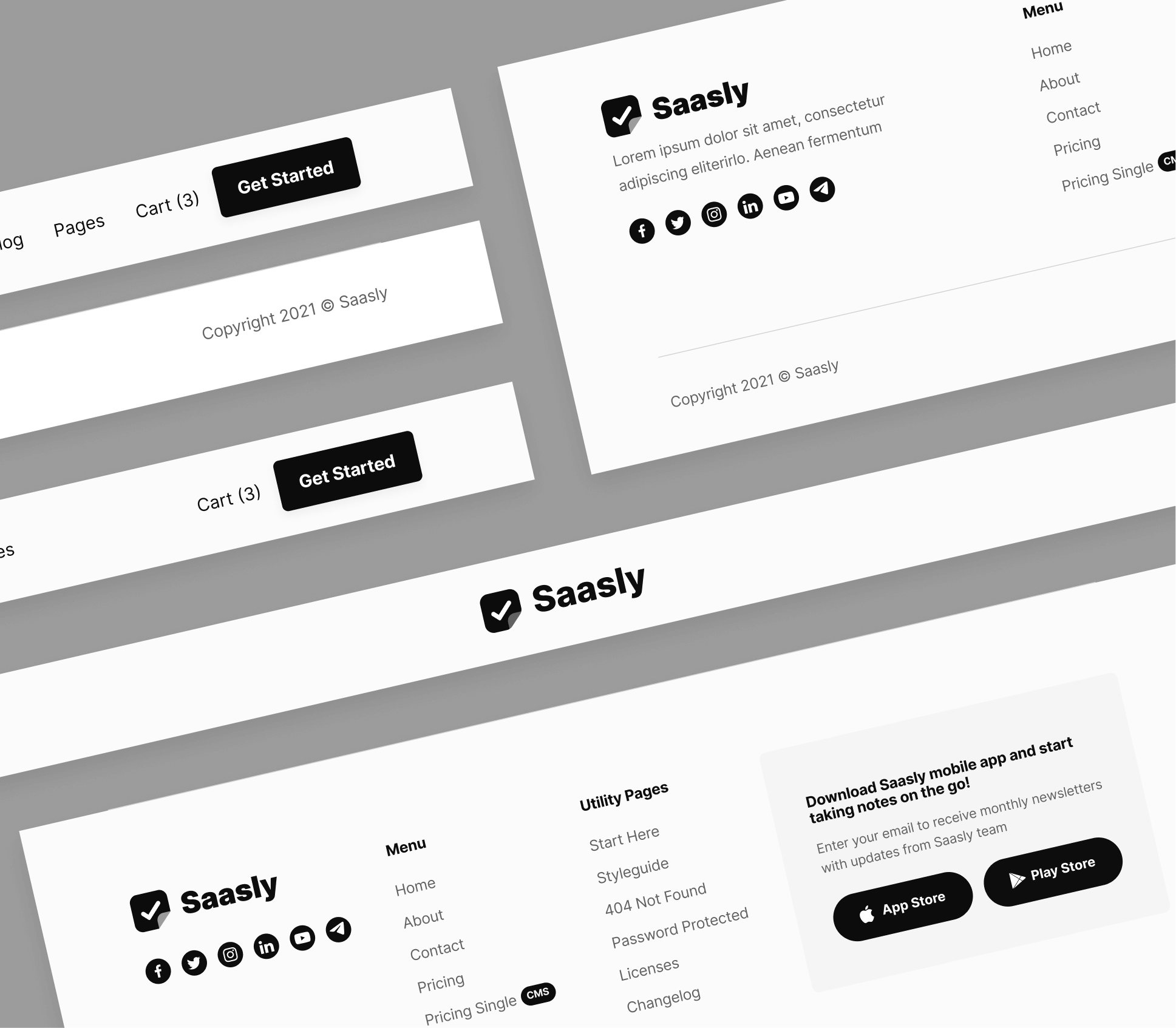 Saasly - 3 Headers and Footers - SaaS Webflow Template