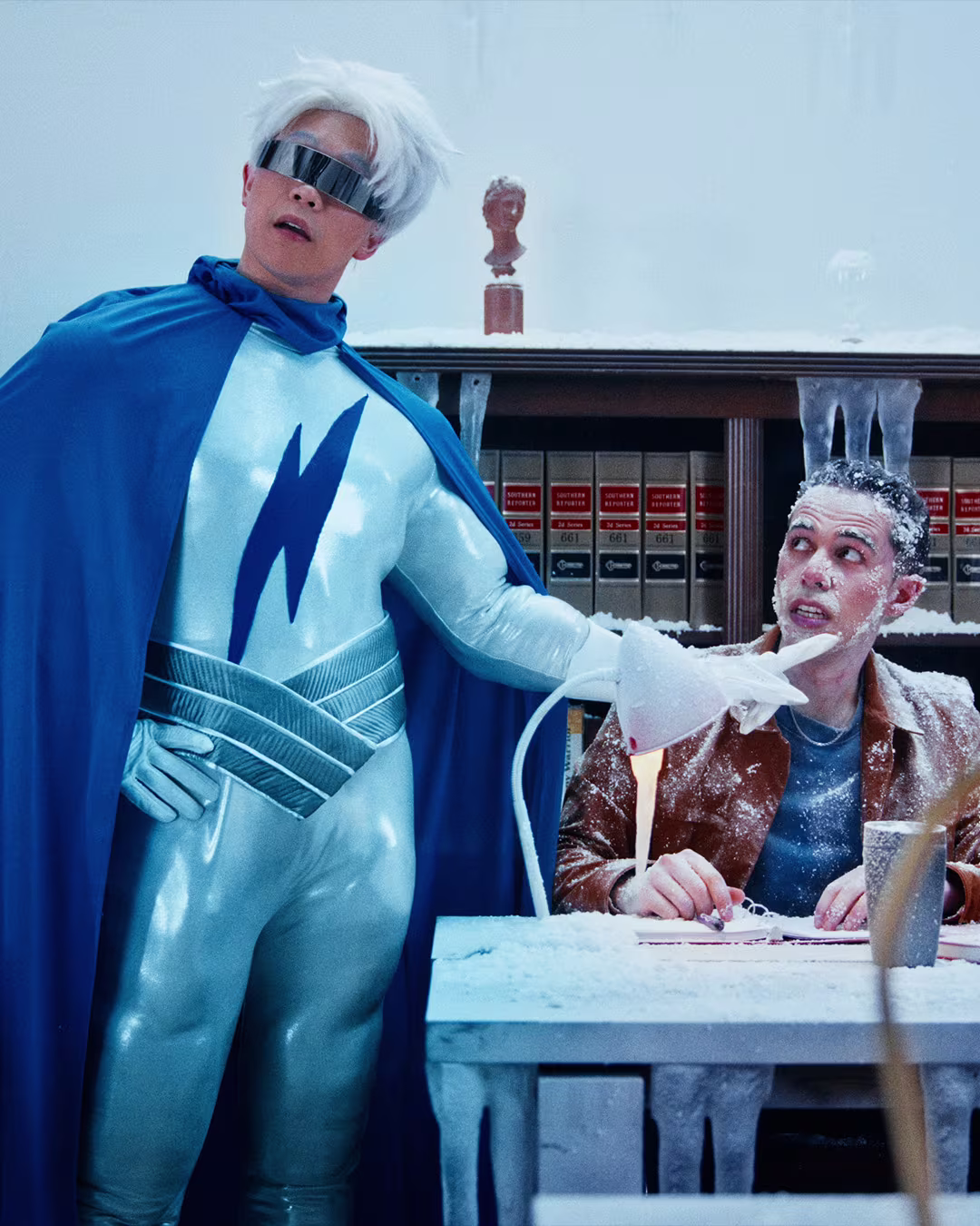 HyperX OMEN MAX 16 campaign — costumed superhero character in the comedic ‘Cooling’ commercial scene