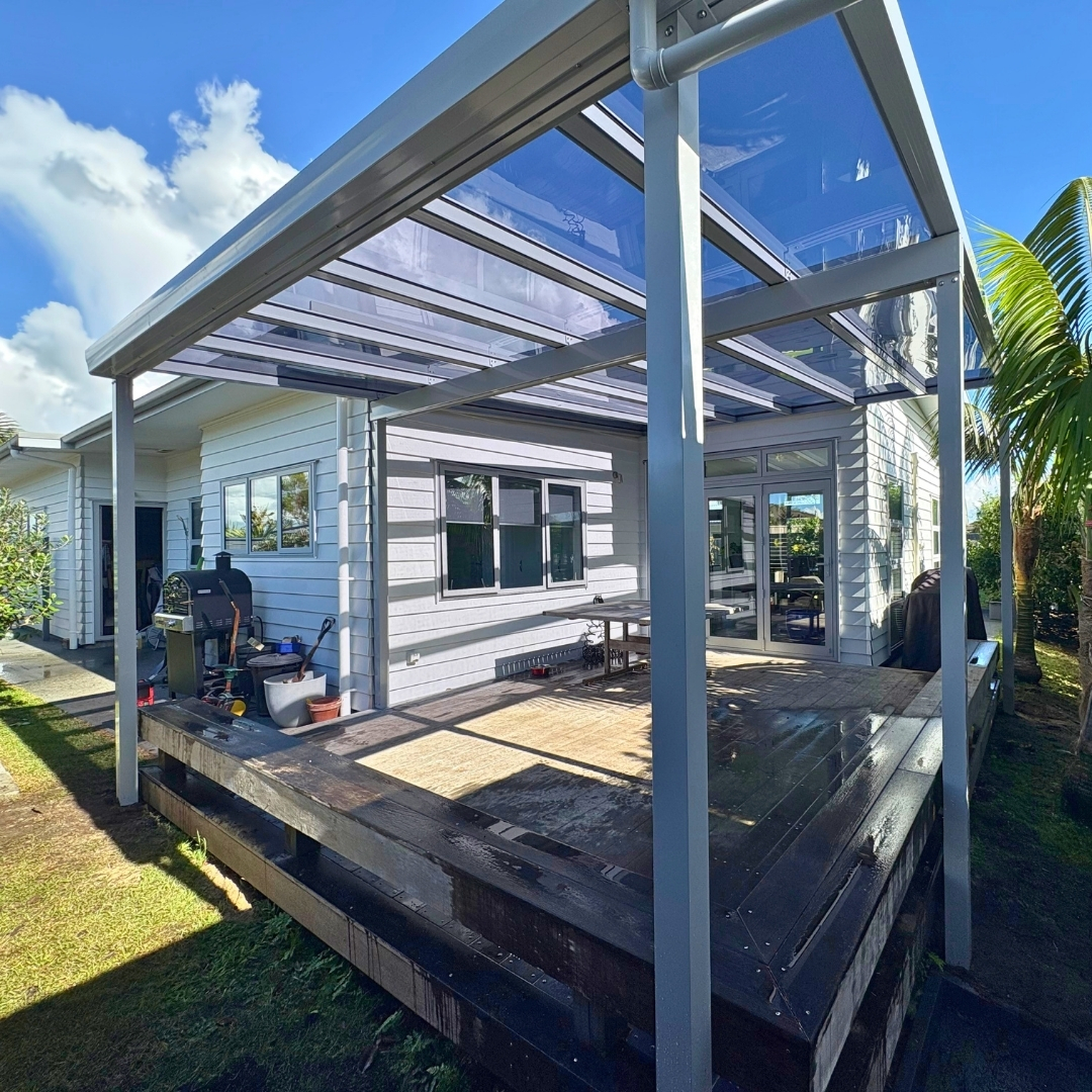 Shadeland canopy installation over a deck in One Tree Point, Whangarei