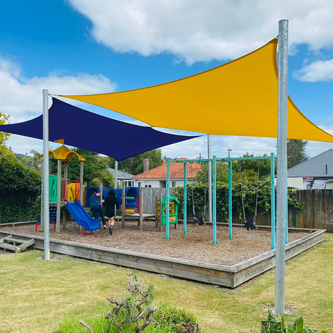 Shade sail maintenance at a school, by Shadeland