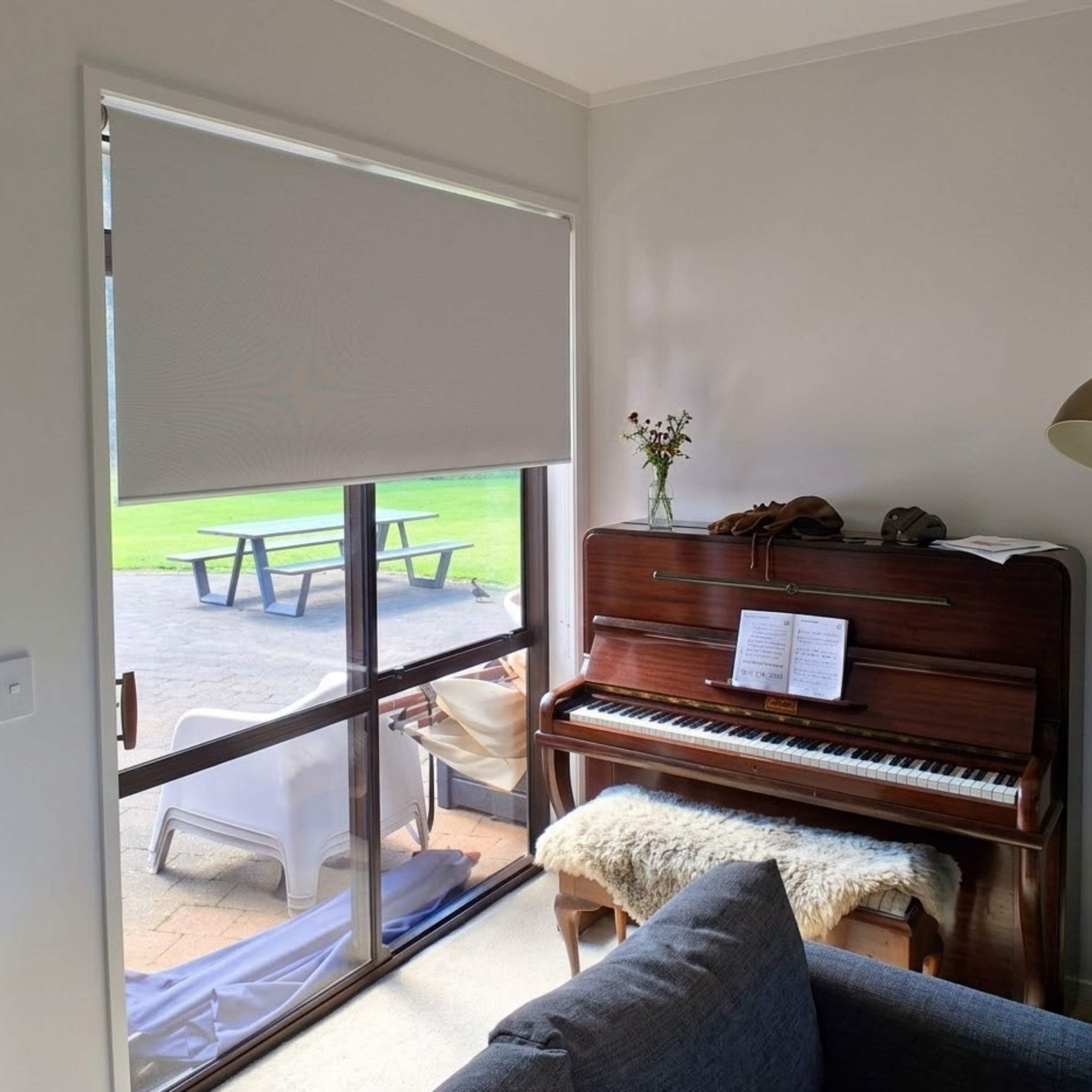 Roller blinds in a newly renovated home in Ngunguru, fitted by Shadeland