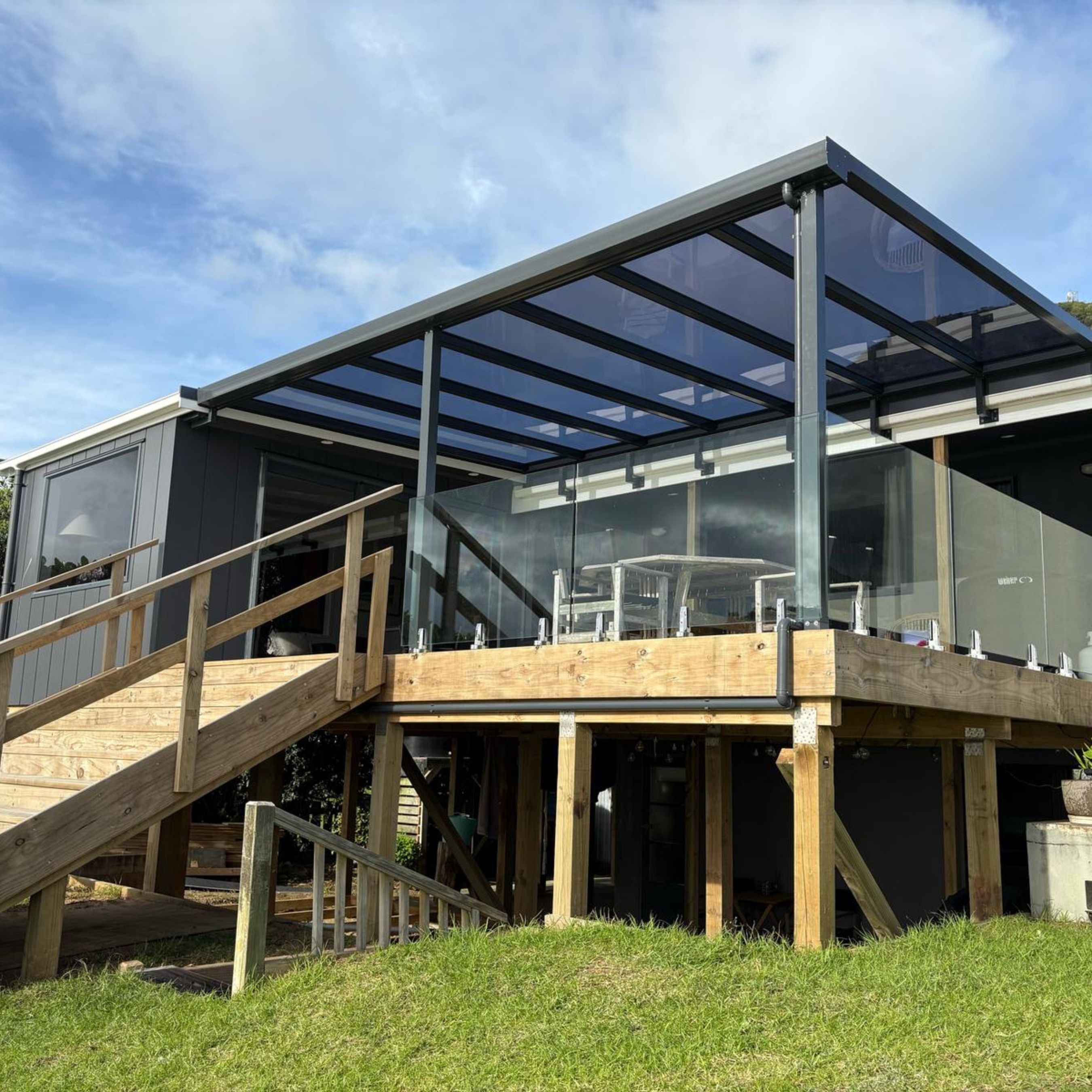 Glazed roof outdoor room overlooking 90 Mile Beach in Ahipara, Far North, by Shadeland