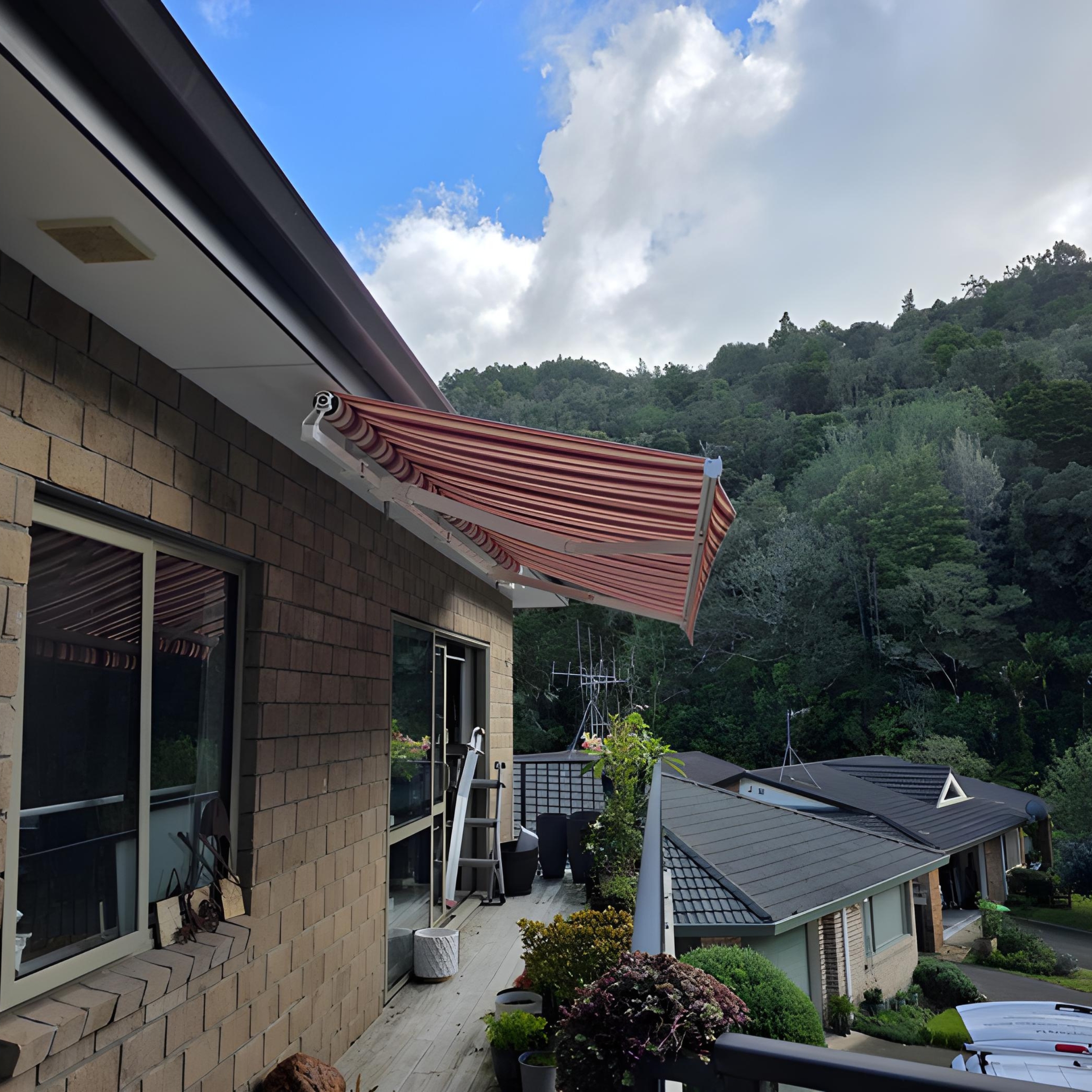 Ellipse Monobloc awning providing outdoor shade in Woodhill, installed by Shadeland