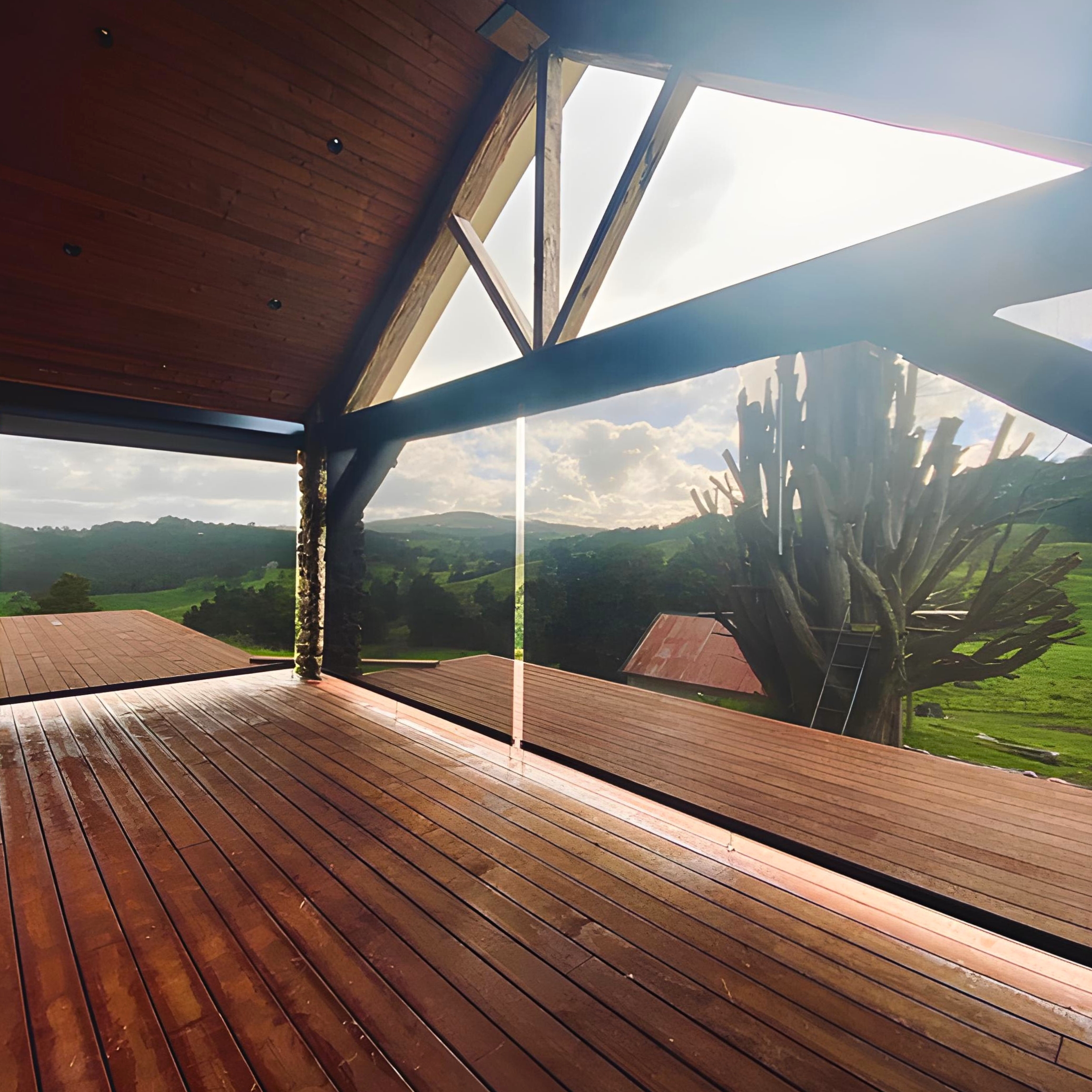 Outdoor blinds on a rustic gable entertaining area in Whangarei, by Shadeland