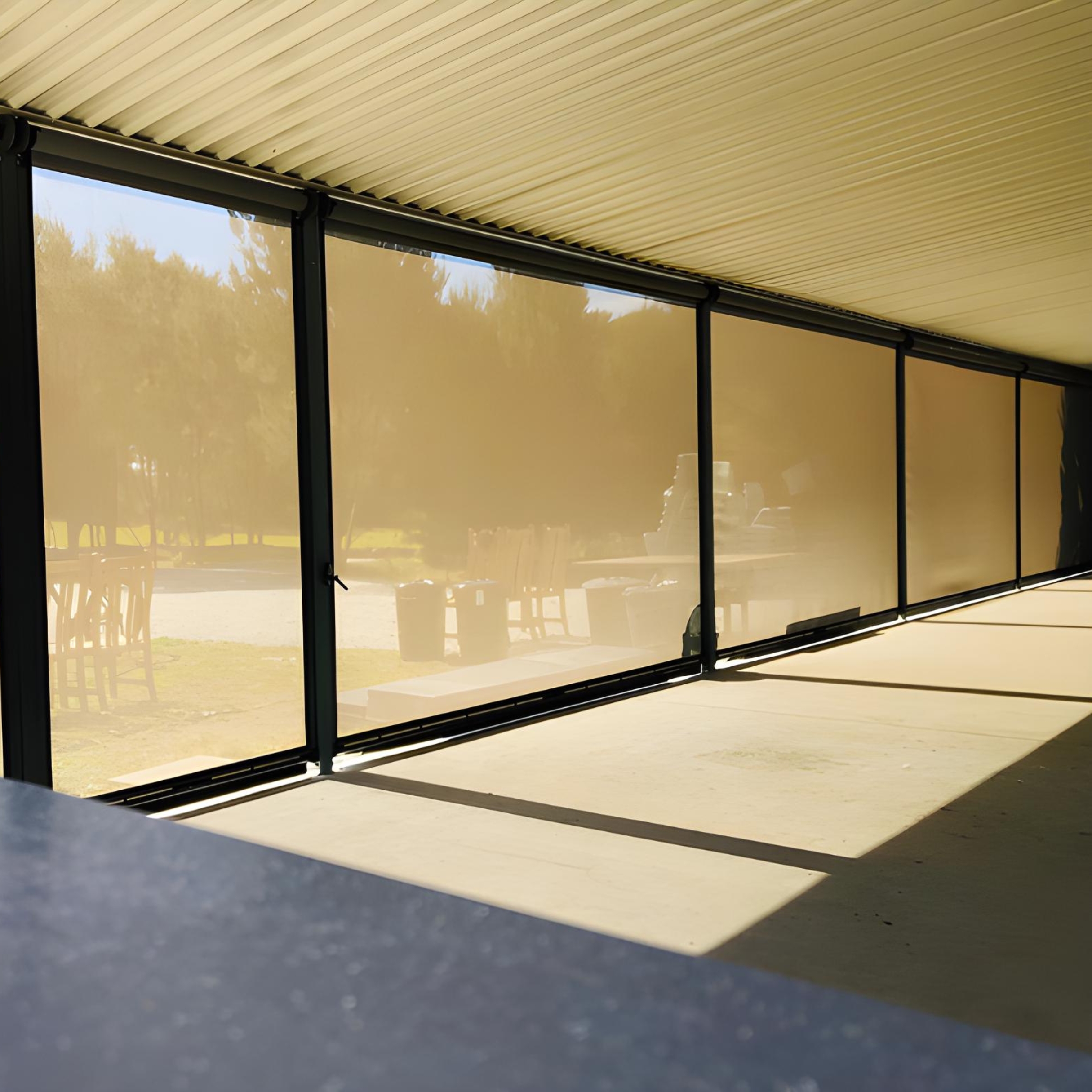 Ziptrak outdoor blinds enclosing an outdoor living area in Awanui, Far North, by Shadeland