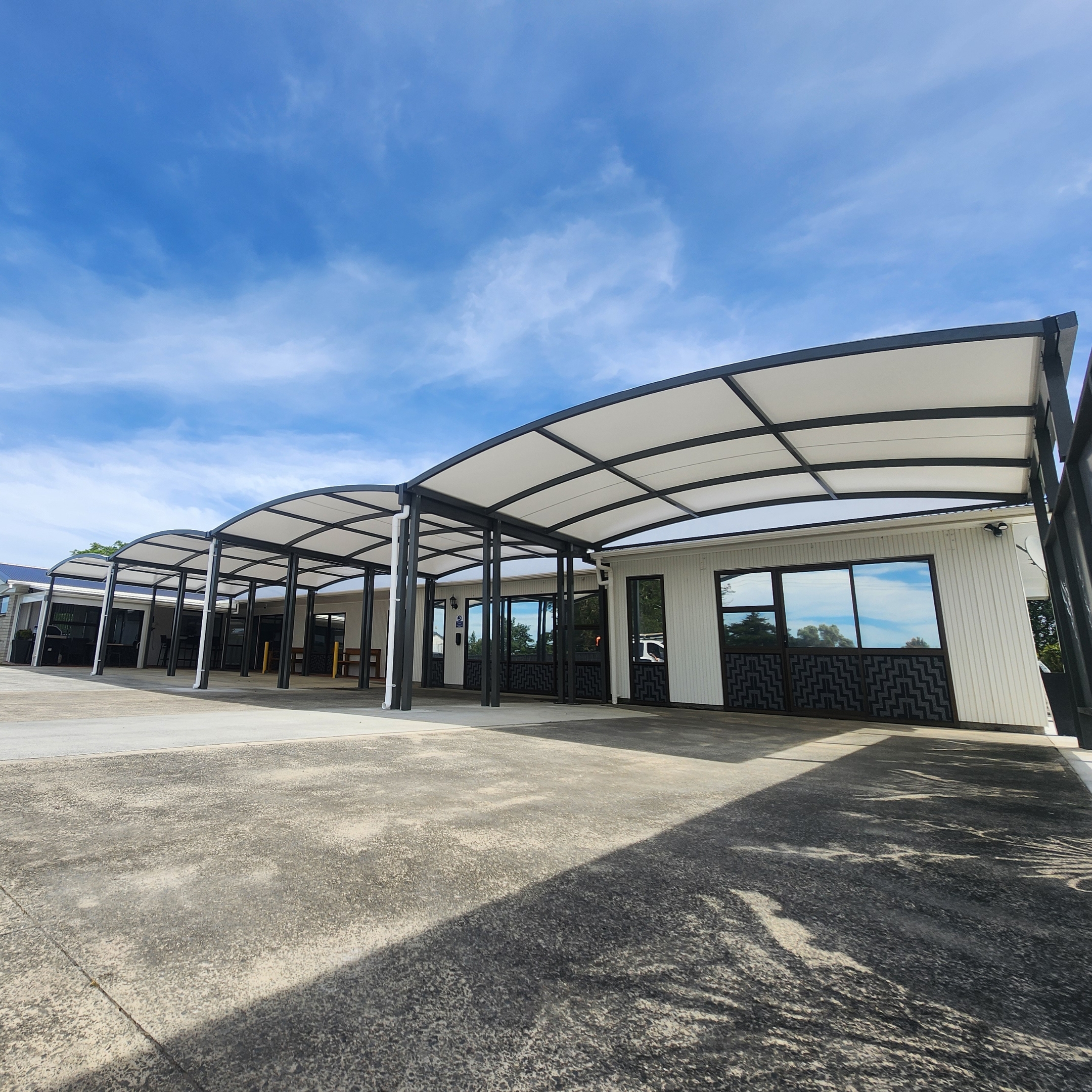 Custom waterproof canopies for Te Uri O Hau Trust in Dargaville, by Shadeland