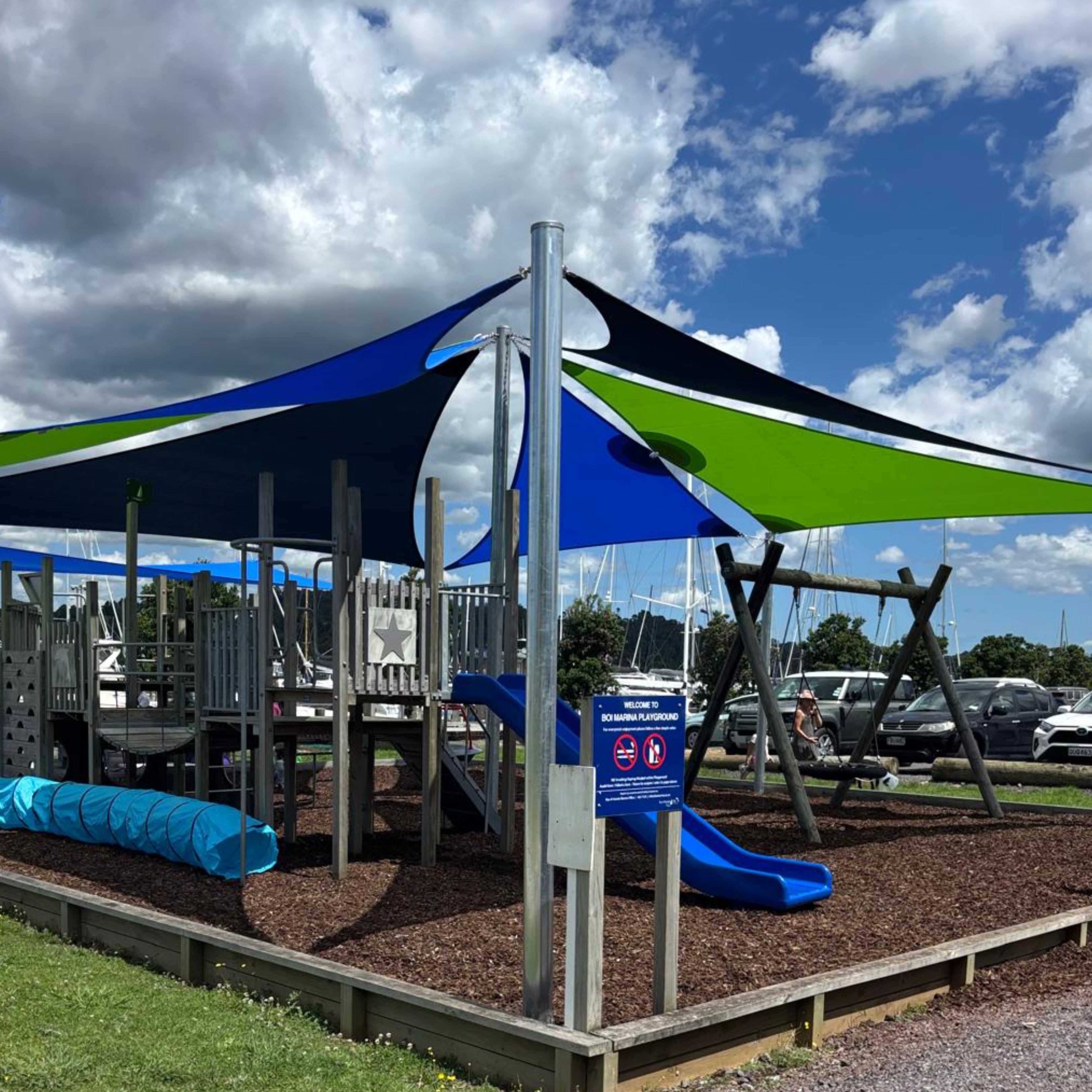 Playground shade sail at Opua Marina for Far North Holdings, by Shadeland