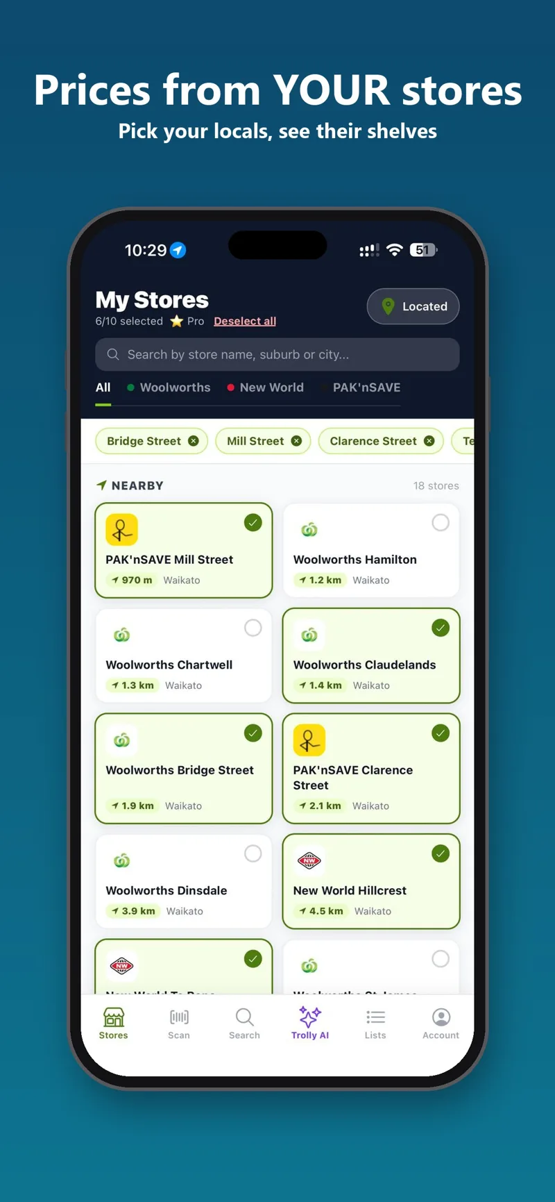 Trolly store picker with nearby supermarkets