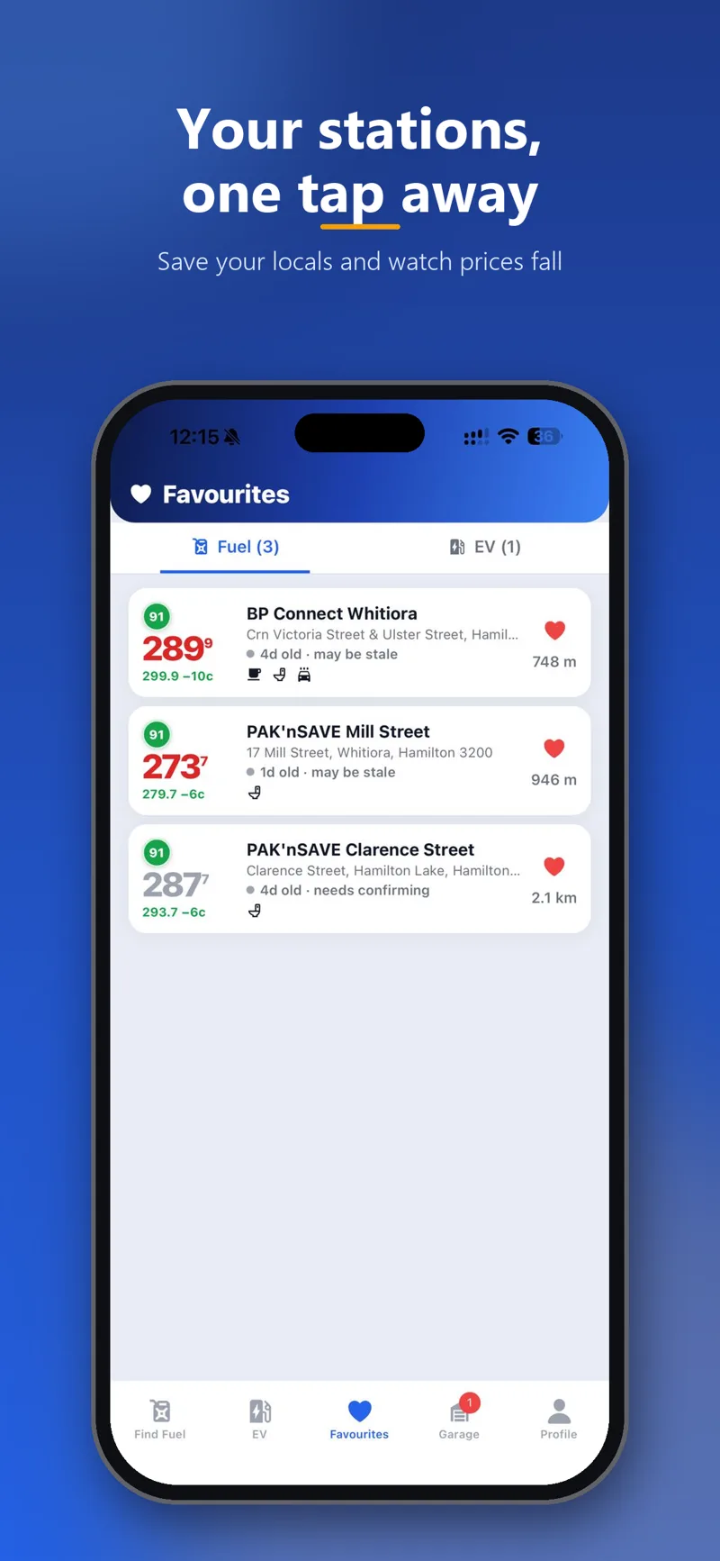 TopUp favourites, saved stations one tap away