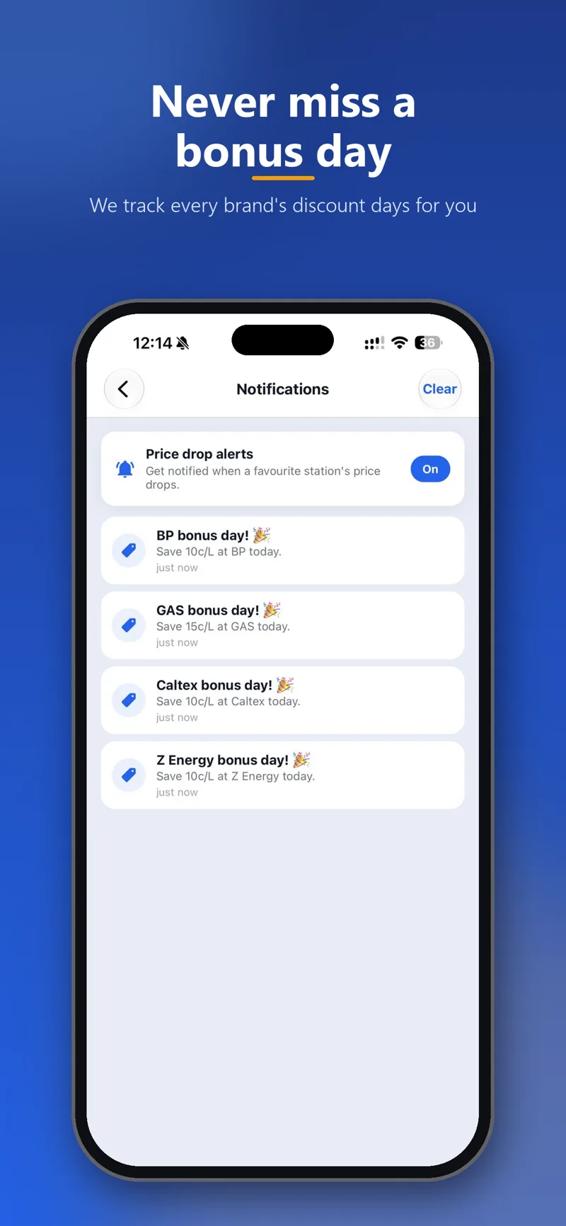 TopUp bonus day and price drop alerts