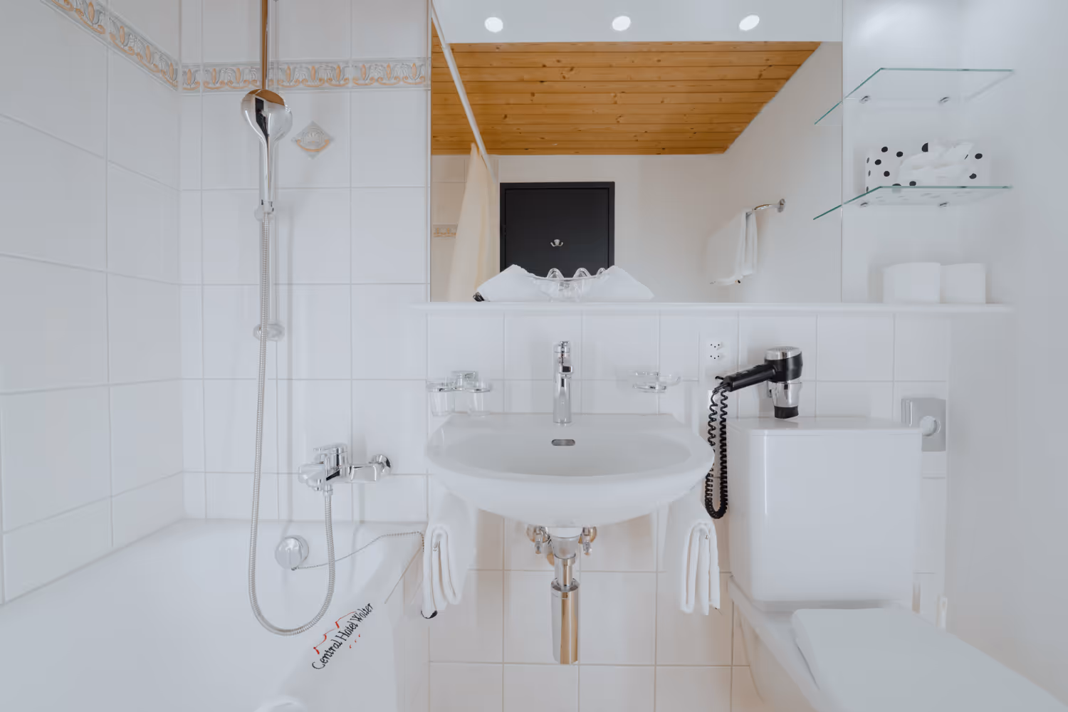 Central Hotel Wolter Grindelwald Twin room Eiger view bathroom with bath tub