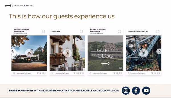 Instagram feed embedded on a hotel website
