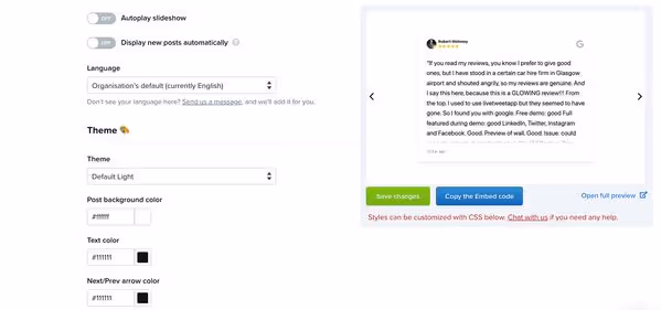 Editing the layout of Google reviews widget