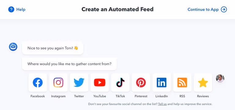 Choosing a content source on the Flockler app