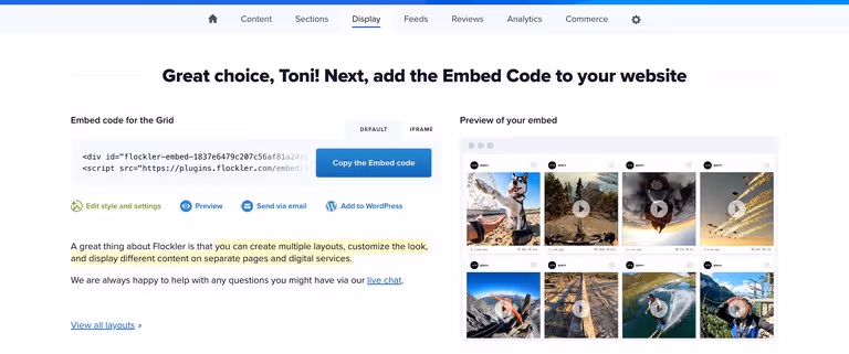An Instagram Reels embed code for websites