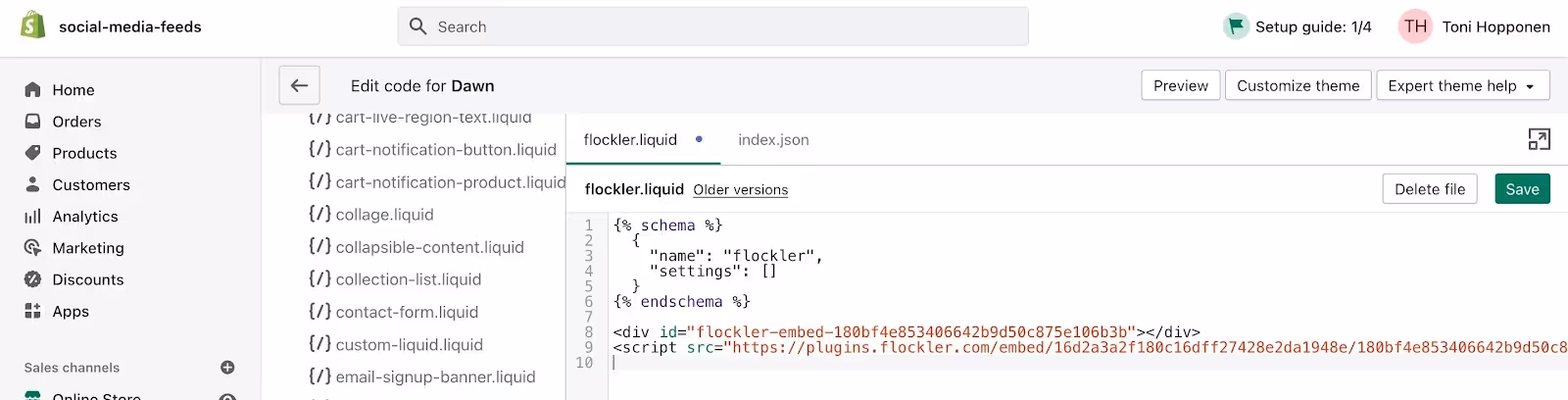 Editing a section for Shopify