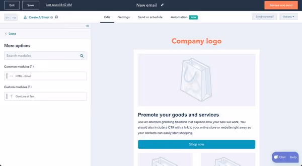 Adding HTML block to Hubspot email