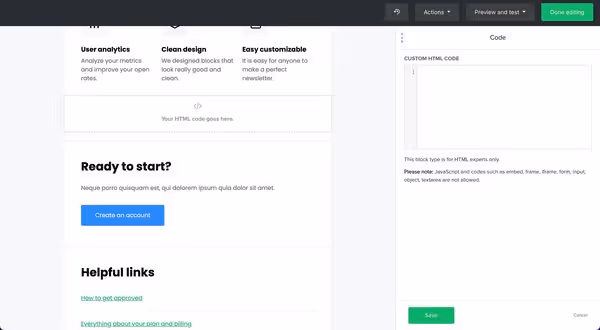 HTML editor on Mailerlite