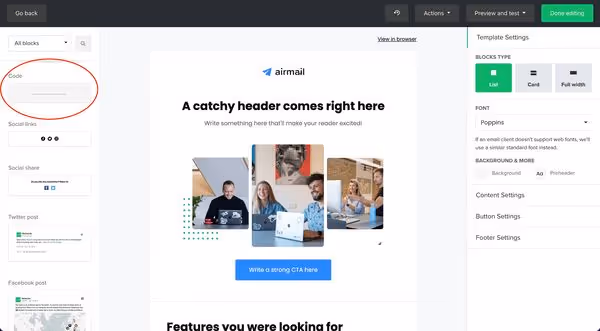 Code block on Mailerlite