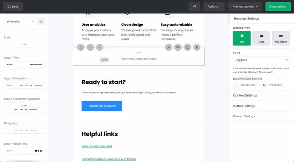 Code block on Mailerlite email content area