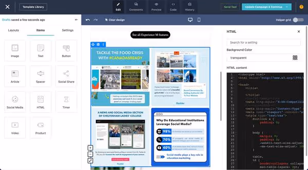 Instagram block on Moosend editor