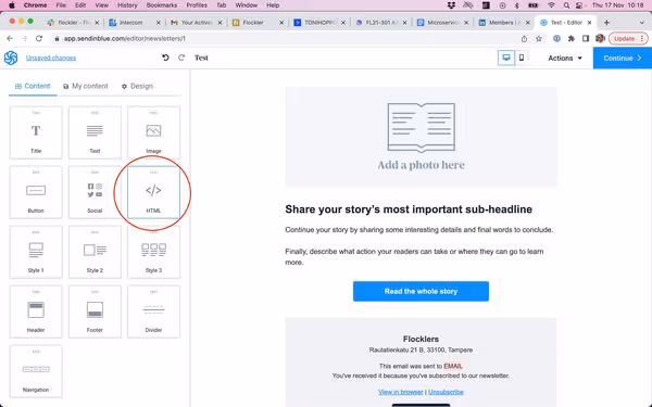 Adding HTML element to Sendinblue