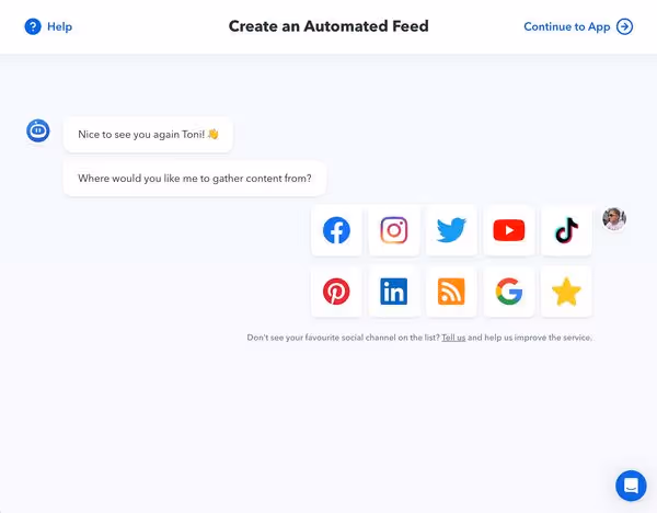 Choosing a content source on the Flockler app