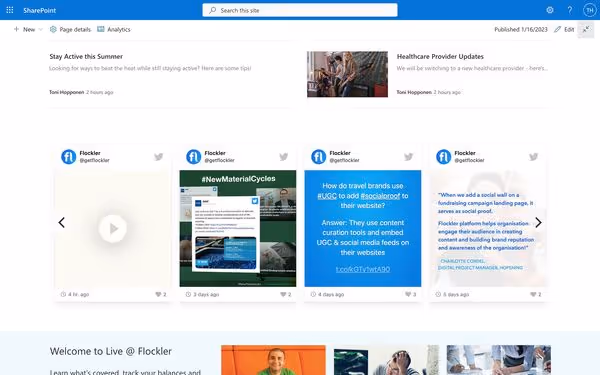 A social media feed on Sharepoint example