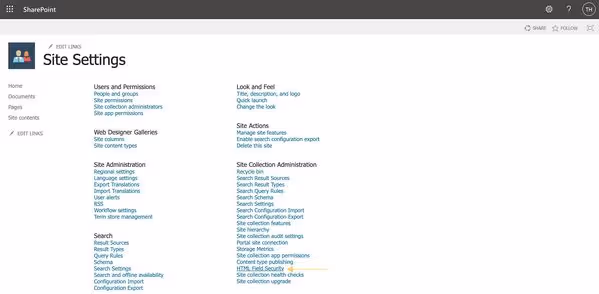Editing Sharepoint settings