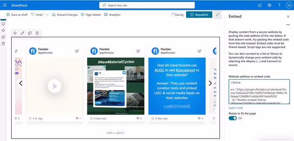 A social media feed embed on Sharepoint