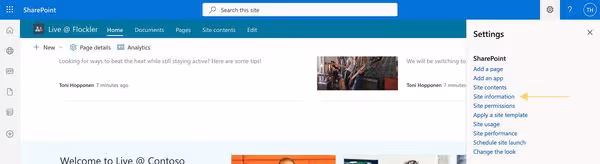 Editing Sharepoint website’s settings