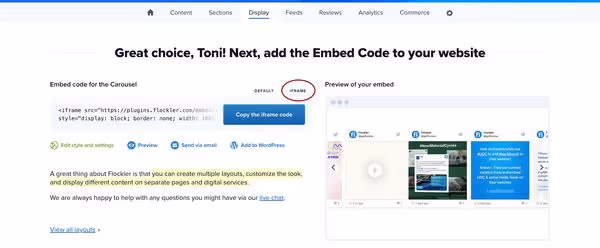 A social media feed iframe embed code