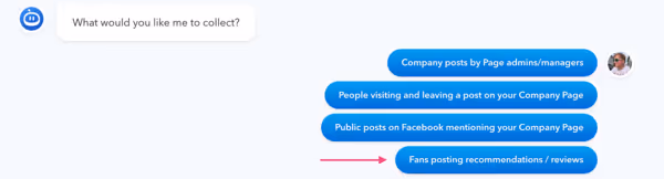 Choosing the Facebook content source on the Flockler app