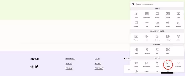 Adding a code block to Squarespace