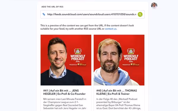 Preview of an RSS feed on the Flockler app
