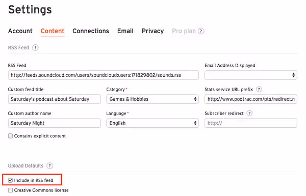 Edit RSS feed settings on SoundCloud