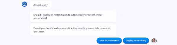 Moderating social media content feed on the Flockler app