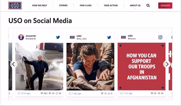 A Twitter feed carousel on a website