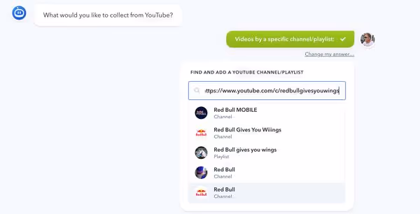 Selecting the right YouTube channel on the Flockler app