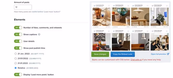Editing the look & feel of Instagram feed for Weebly