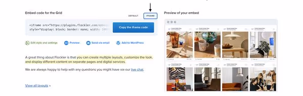 Copying the Instagram feed iframe code for Weebly