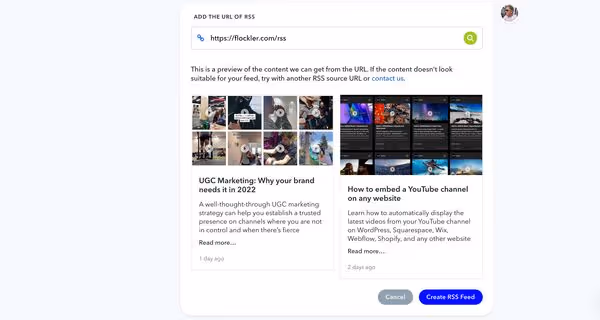 A preview of the RSS news feed for websites