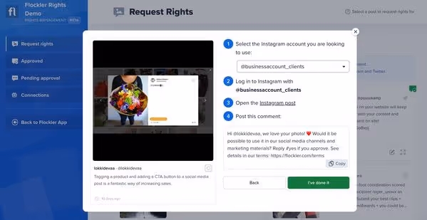 Instructions on how to request UGC rights