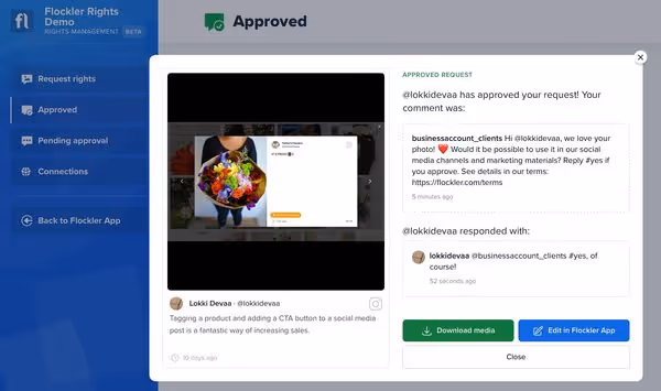 Details of the approved post on the Flockler app