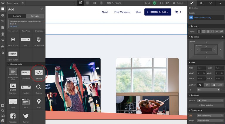 Einfügen eines Einbettungscodes zu Webflow